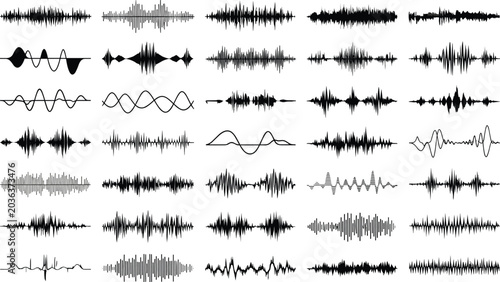 Audio waveform collection with sound signal frequency amplitude music analysis vector design