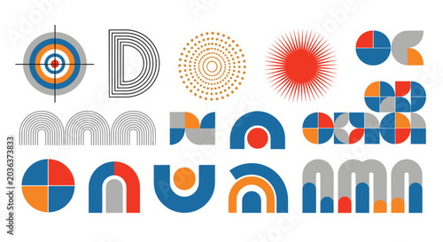 Geometric abstract collection with circle arc semicircle rainbow modular colorful modern vector design