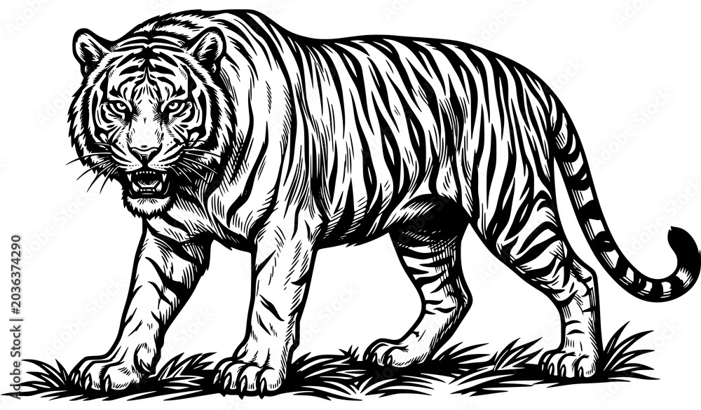 Fototapeta premium Black and white tiger vector wildlife illustration