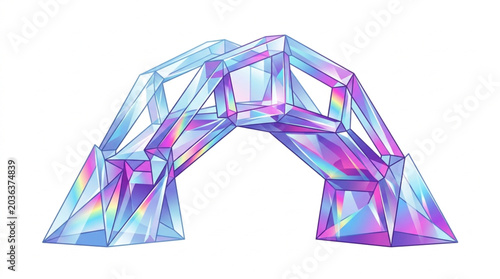 Photos Abstract geometric crystal arch structure with iridescent colors.