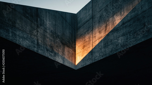 Golden light hitting a brutalist concrete structure