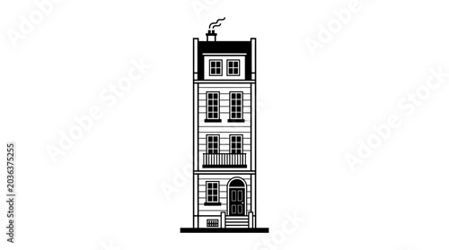 Photos Minimalist line art illustration of a tall narrow Parisian townhouse building