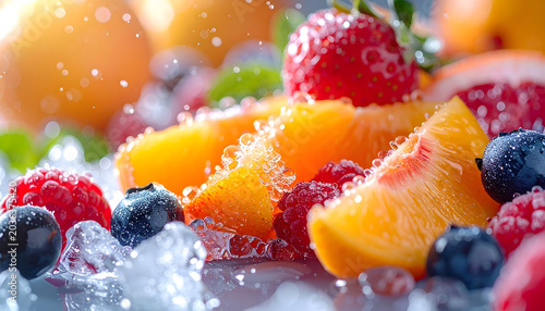 Ice melting on fresh fruit macro photography cool refreshing juicy summer texture close up