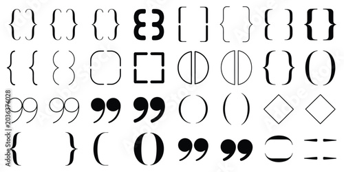 Tableau sur toile Black Silhouette Parentheses and Curly Braces Collection Featuring Angle Quotati