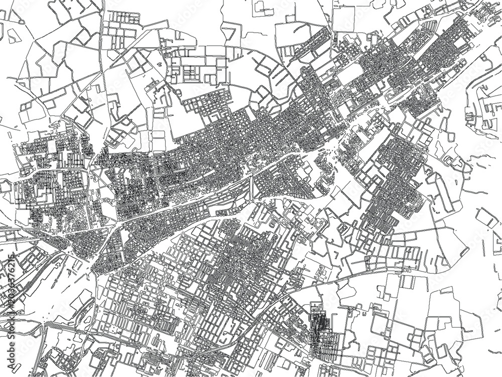 Fototapeta premium Karachi Pakistan Urban Map Vector Road Network Streets Line Art Monochrome City Plan Navigation Detailed Roads Downtown Cartography Scheme Infrastructure