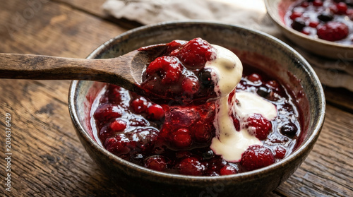 Traditional Danish Rødgrød Med Fløde Rustic Artisan Berry Pudding