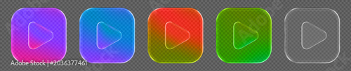 3d set neon glass transparent square button check mark icon. Y2k style. Stock vector illustration on isolated background.