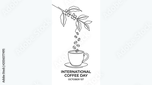 Konstfotografi International Coffee Day minimalist hand drawn line art illustration