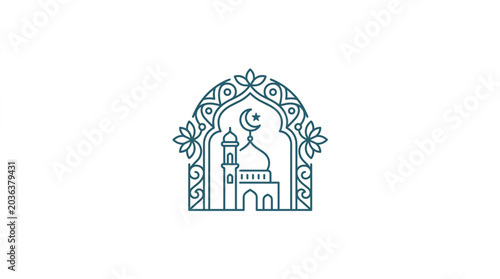 Quadro su tela Islamic mosque with crescent moon and minaret architectural design