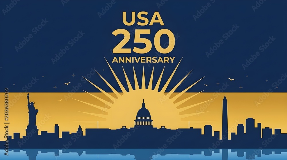 Naklejka premium Usa 250 anniversary celebration with city skyline