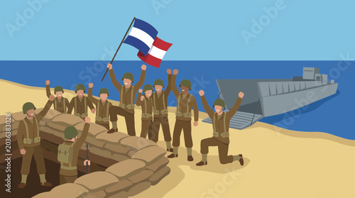 Bild auf Leinwand Soldiers Celebrating After Securing Beachhead
