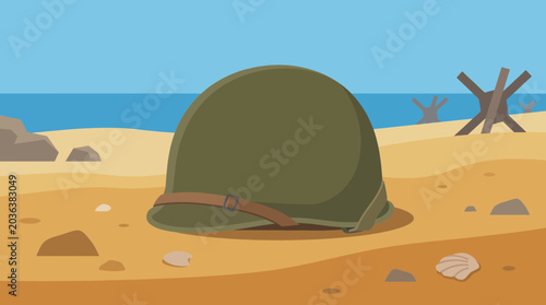 Obraz na płótnie Vintage WWII Helmet Lying on Normandy Sand