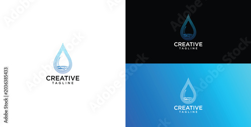 Bild auf Leinwand Clean water drop logo design with wavy accent and creative tagline space