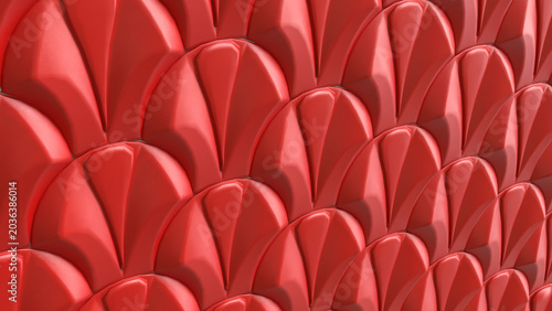 Glossy Red Scallop Wall Pattern 3d render.