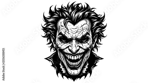 Dark Joker Smile Vector Tattoo Illustration Black and White