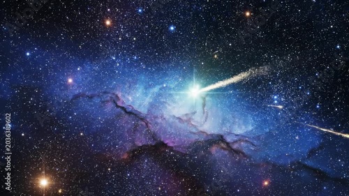 深い青に流れ星が輝く幻想的な星空宇宙アニメーション