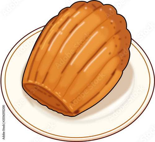Foto French madeleine cake on a white plate illustration without shadow on transparen