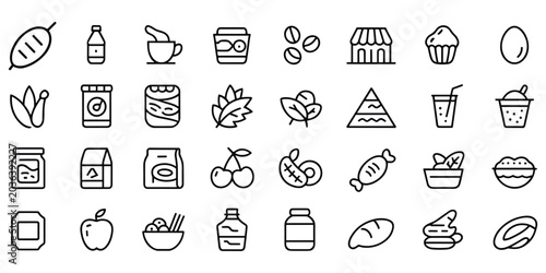 Photos Food and grocery store items outline icon set for culinary websites and organic