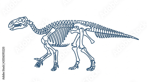 Quadro em tela Detailed Dinosaur Skeleton Illustration Side View.