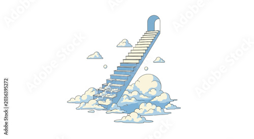 Canvas Print Stairway to Heaven, Clouds, Doorway, Hope, Dream, Surreal, Pixel Art