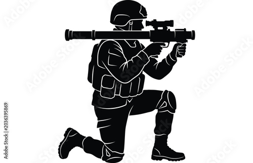 Photography Soldier With Rocket Launcher Silhouette Against White Background
