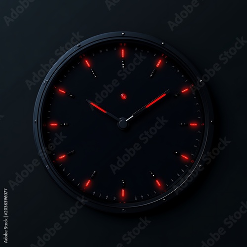 Sleek black clock with red LED hour markers, minimalist design
