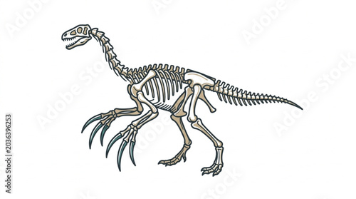 Canvas Print Dinosaur skeleton illustration with sharp claws and long neck.