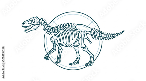 Photos Dinosaur skeleton illustration with scientific crosshairs.