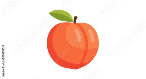Halftone peach fruit with green leaf on white background