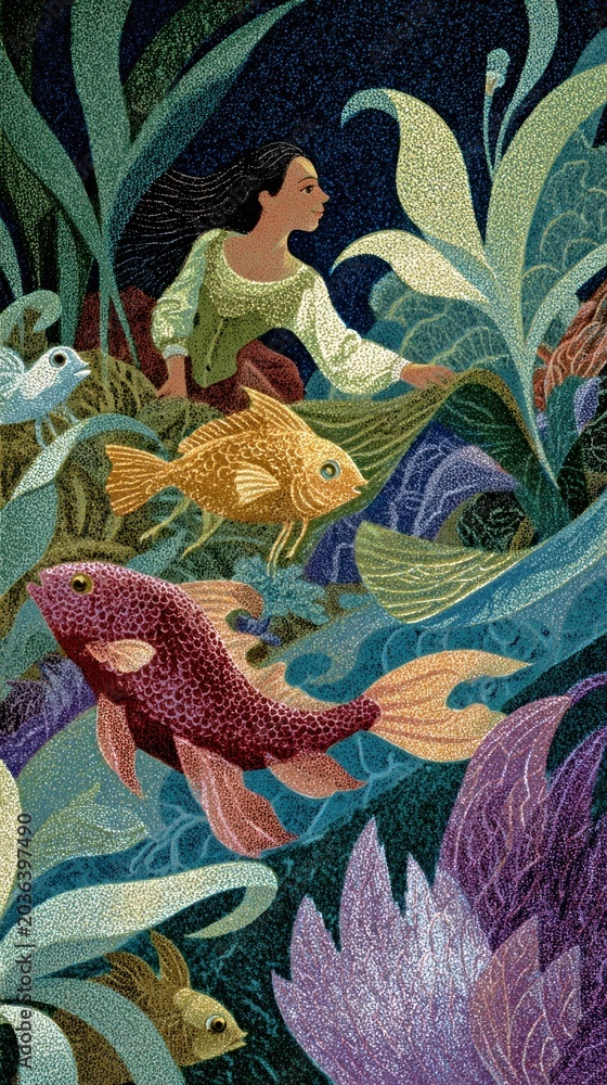 Obraz premium Mermaid in fairy tale colorful fantasy mobile wallpaper
