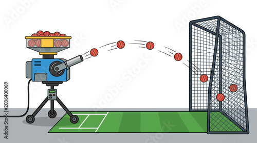 Automated Cricket Ball Machine Practicing at the Goal Net
