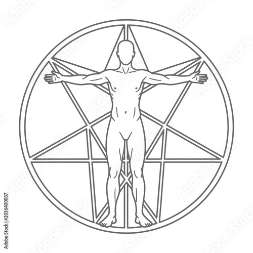 Photos Human figure in Vitruvian pentagram symbol