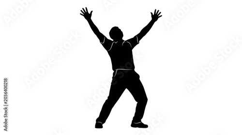 Valokuva Silhouette of a joyful man with arms raised in celebration success and happiness
