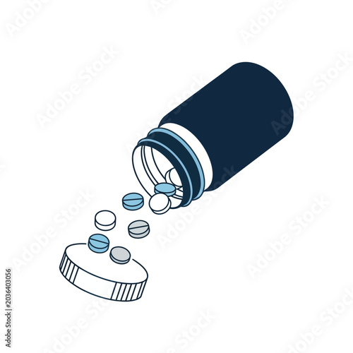 Tableau sur toile Pills Spilling Out of Bottle onto Cap, Medication Concept