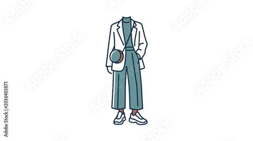 Photos Fashionable Teal Pantsuit with White Blazer and Crossbody Bag.