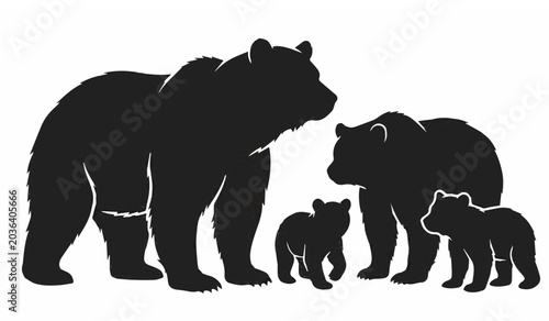Tableau sur toile Silhouette of a grizzly bear family with adults and two cubs