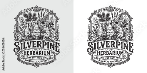 Bild auf Leinwand Silverpine Herbarium Botanical Apothecary Logo