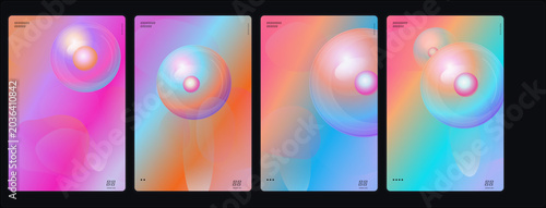Fotografía Vibrant abstract art display features swirling shapes and colors on screens
