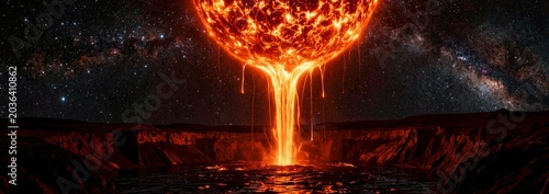 Lava Celestial Body Falls Into Canyon