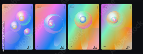 Картината върху платно Vibrant colorful orbs float in a gradient background with swirling patterns and