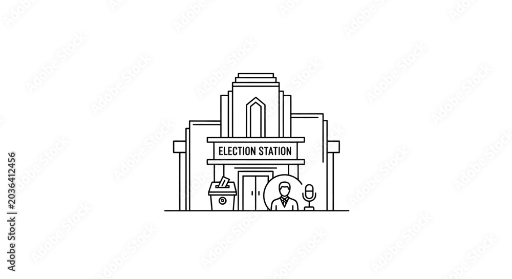 Fototapeta premium Election building with ballot box and candidate icon