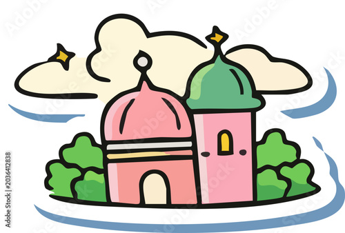 Colorful Mosque Cartoon Illustration