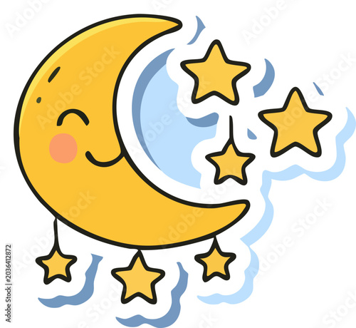 Smiling Crescent Moon with Stars