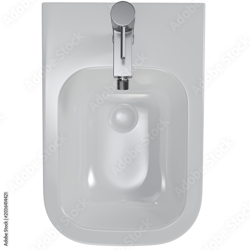Bidet with faucet top view isolated transparent background photo realistic 3d rendering PNG 16 bit with alpha channel
