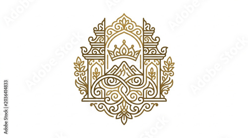 Photos Ornate Royal Emblem with Crown and Mountains.