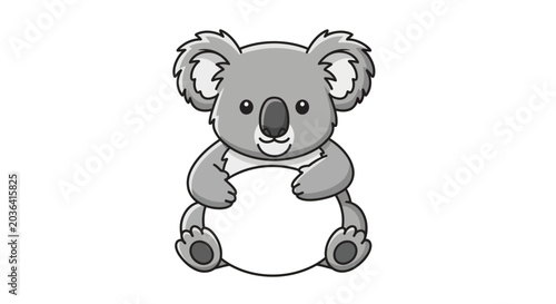 Canvas Print Cute cartoon koala holding a blank sign on a white background