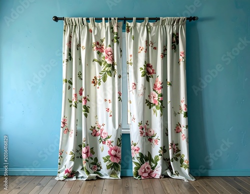 Floral curtains in a room