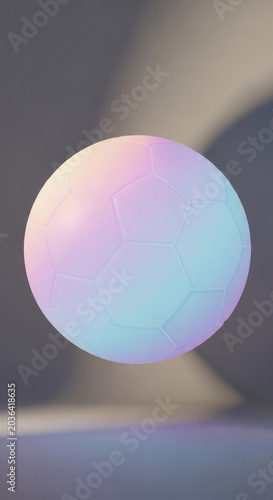 Abstract soccer ball with pastel gradient colors floating with transparent background