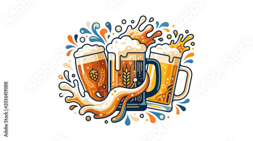 Photos Celebration of Beer Drinking with Multiple Glasses.