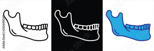 Photos Human Jaw Bone Mandible Line Icon Set for Dentistry and Anatomy Design